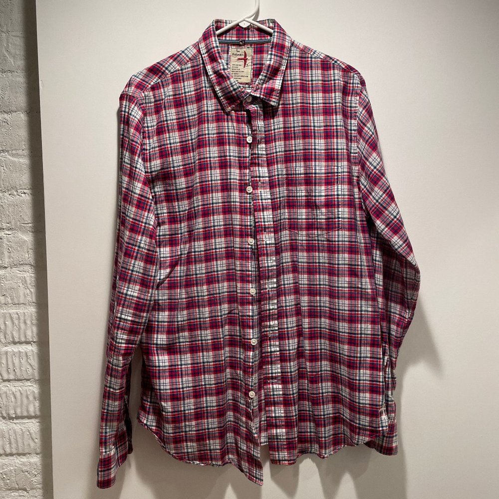 Relwen Red Plaid Striped Cotton Tech Button Front Shirt Mens Large